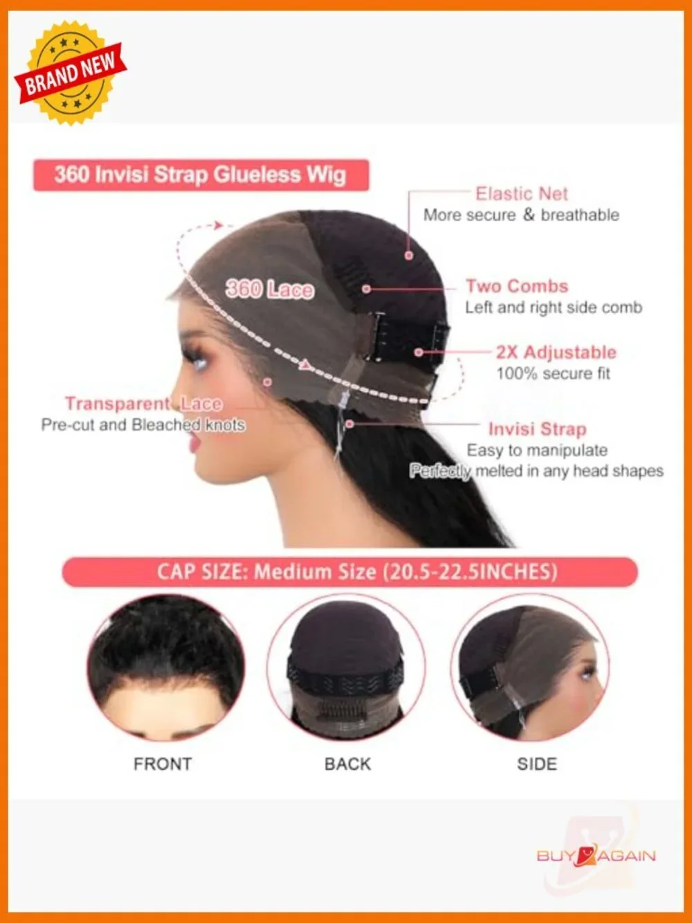 22in 360 Lace Front Wig Human Hair Body Wave Pre Plucked HD Lace Glueless